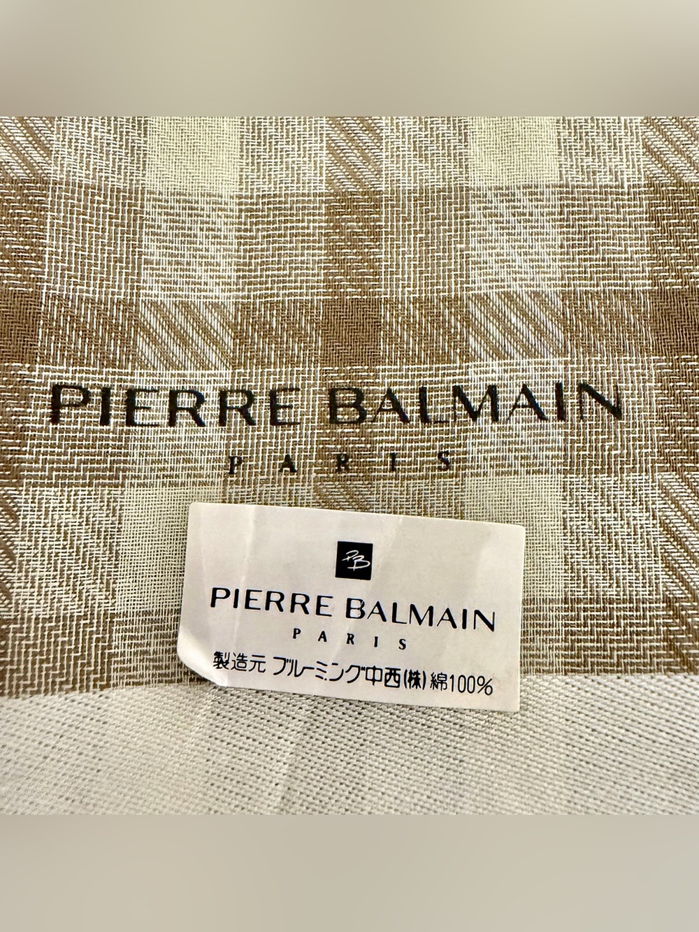 NWT Pierre Balmain Paris Brown Plaid Check Cotton Pocket Square Scarf